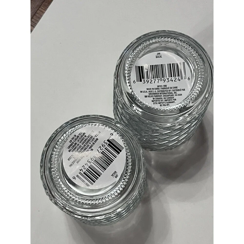 2) Decorative Glass Jar Copper Lid Lattice Diamond Pattern Storage Container NEW